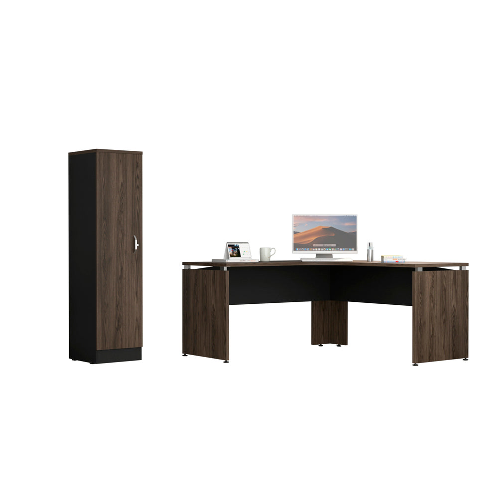 Escritorio 160 + Biblioteca 1P Home Office Color Negro Soft y Coñac Para Oficina